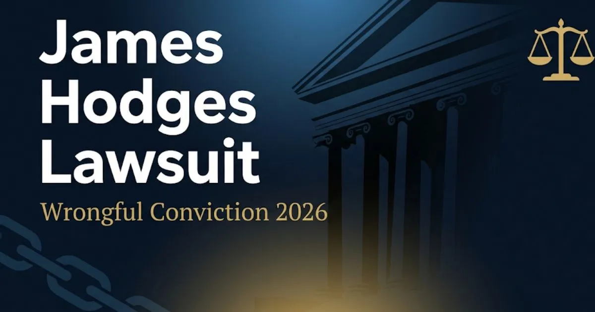 James Hodges Lawsuit banner showing wrongful conviction civil rights case facts and 2026 legal update overview