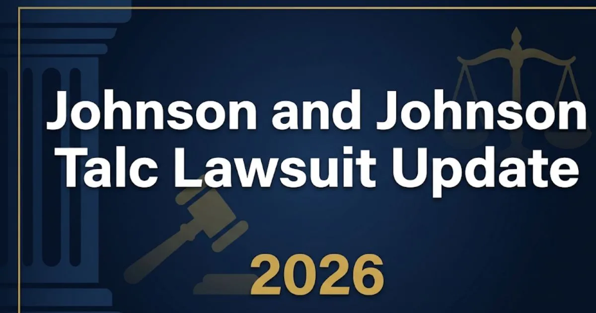 Johnson and Johnson talc lawsuit update 2026 legal banner with gavel and scales of justice on navy background