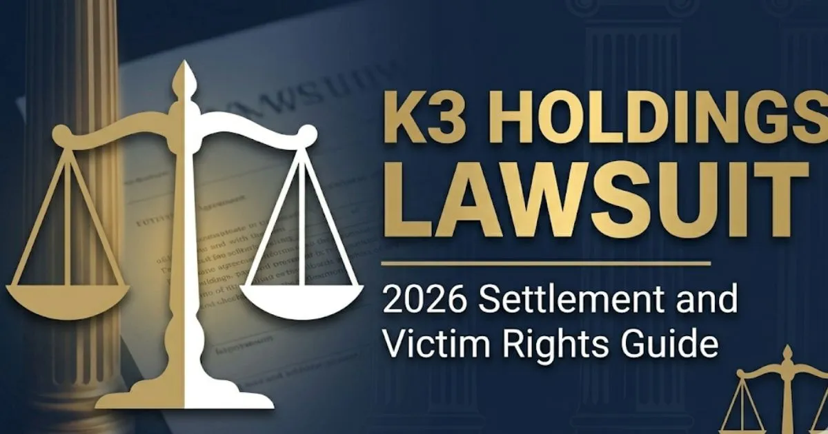 K3 Holdings Lawsuit 2026 legal banner with gold title text and courthouse silhouette on navy background