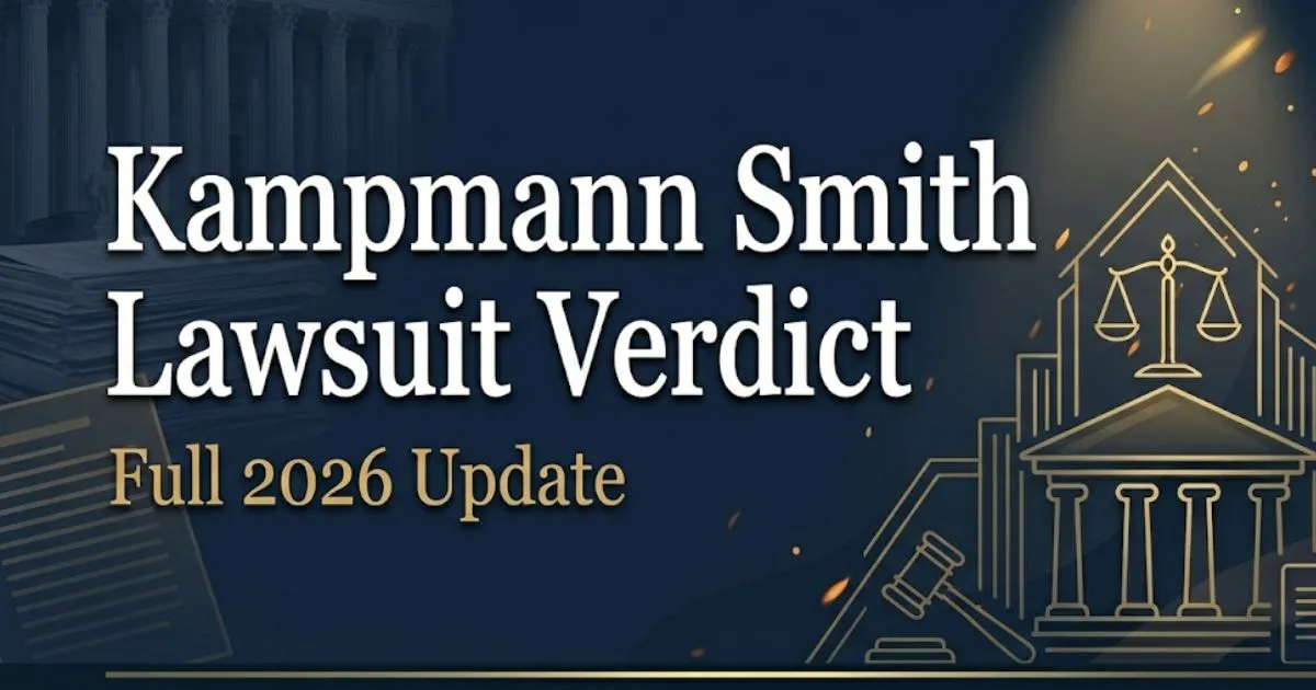 Kampmann Smith Lawsuit Verdict 2026 update legal banner with courthouse scales of justice illustration