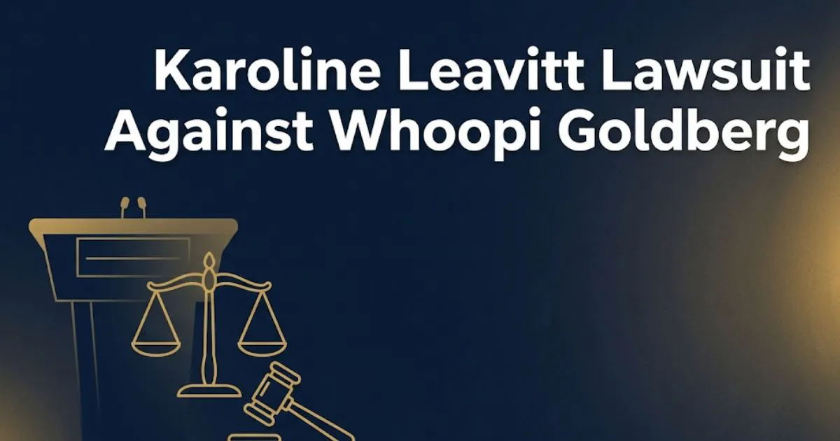 Karoline Leavitt lawsuit against Whoopi Goldberg 2026 legal breakdown banner with scale of justice icons