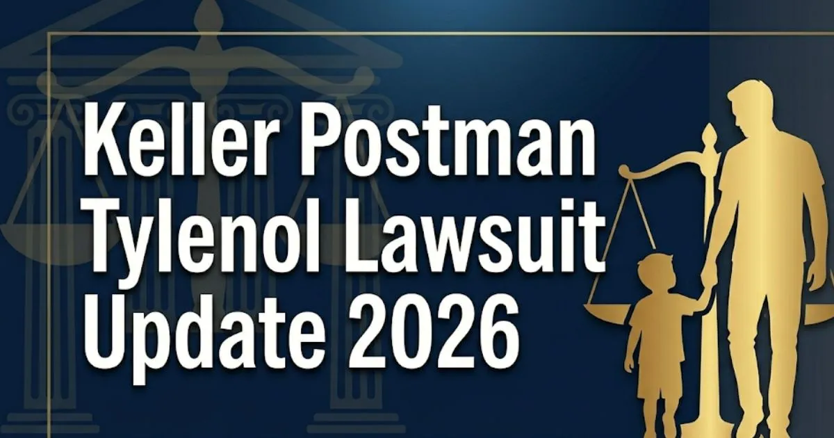 Keller Postman Tylenol lawsuit update 2026 blog banner with legal scales icon and parent silhouette on navy background