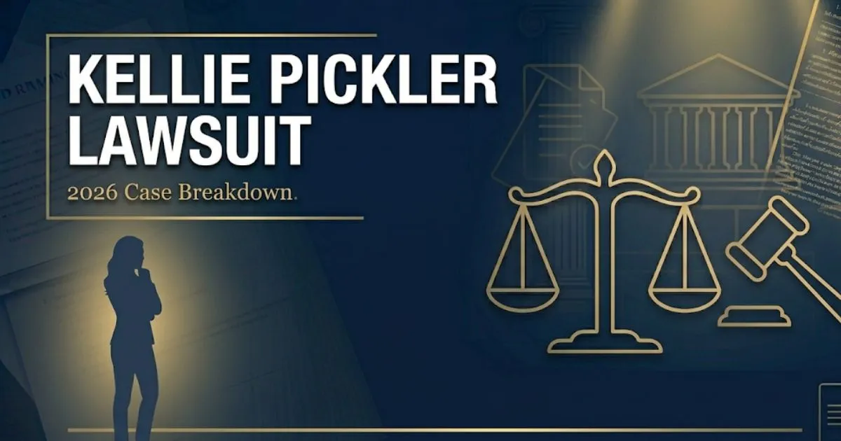 Kellie Pickler lawsuit 2026 banner with legal scales and bold headline text on navy background