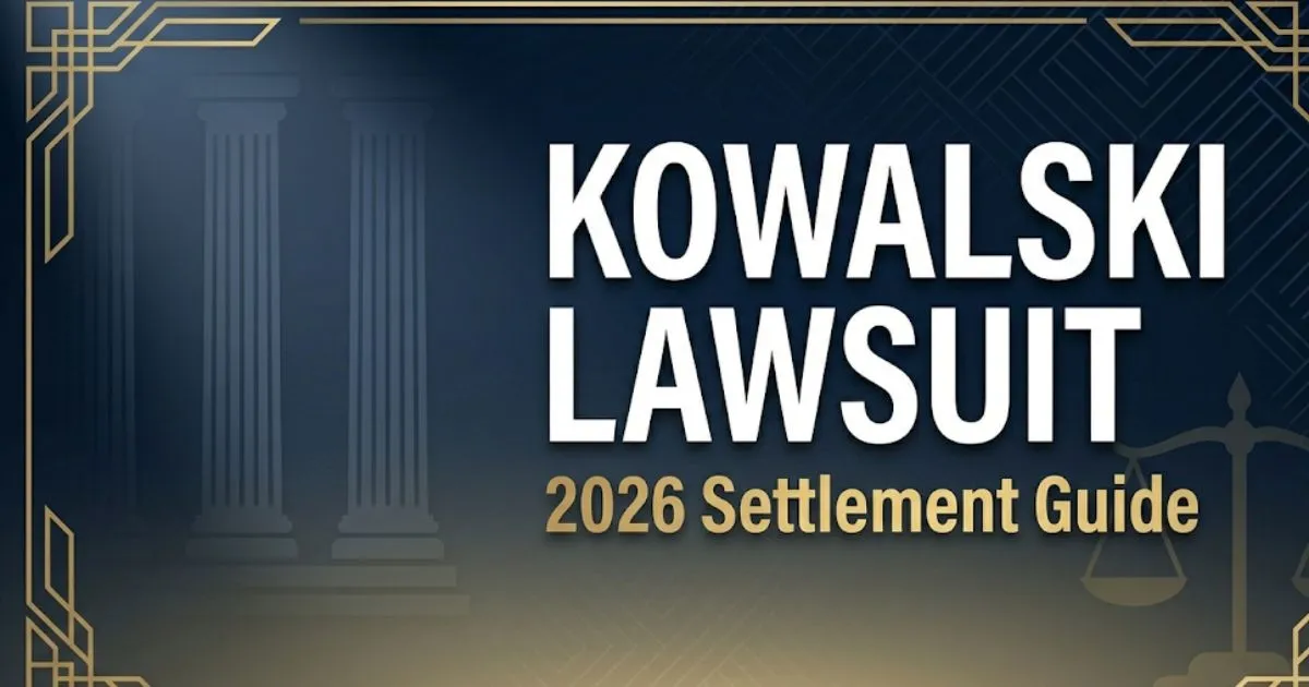 Kowalski lawsuit 2026 settlement guide hero banner with courthouse silhouette and legal scales icon