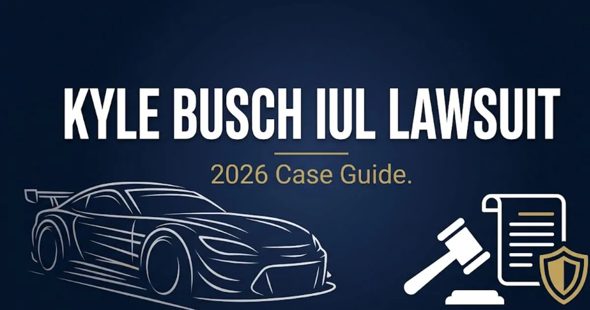 Kyle Busch IUL Lawsuit 2026 legal case guide banner with racing and gavel icons on navy background