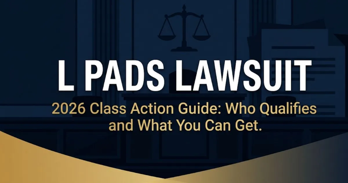 L Pads Lawsuit 2026 class action guide banner showing legal scales and settlement eligibility headline text