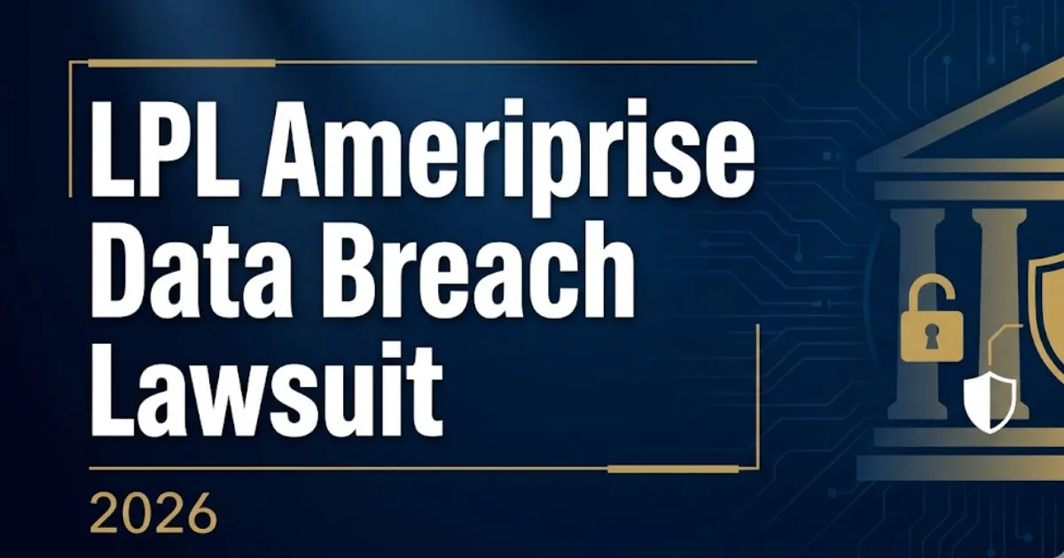 LPL Ameriprise data breach lawsuit 2026 guide banner with courthouse silhouette and cybersecurity symbols