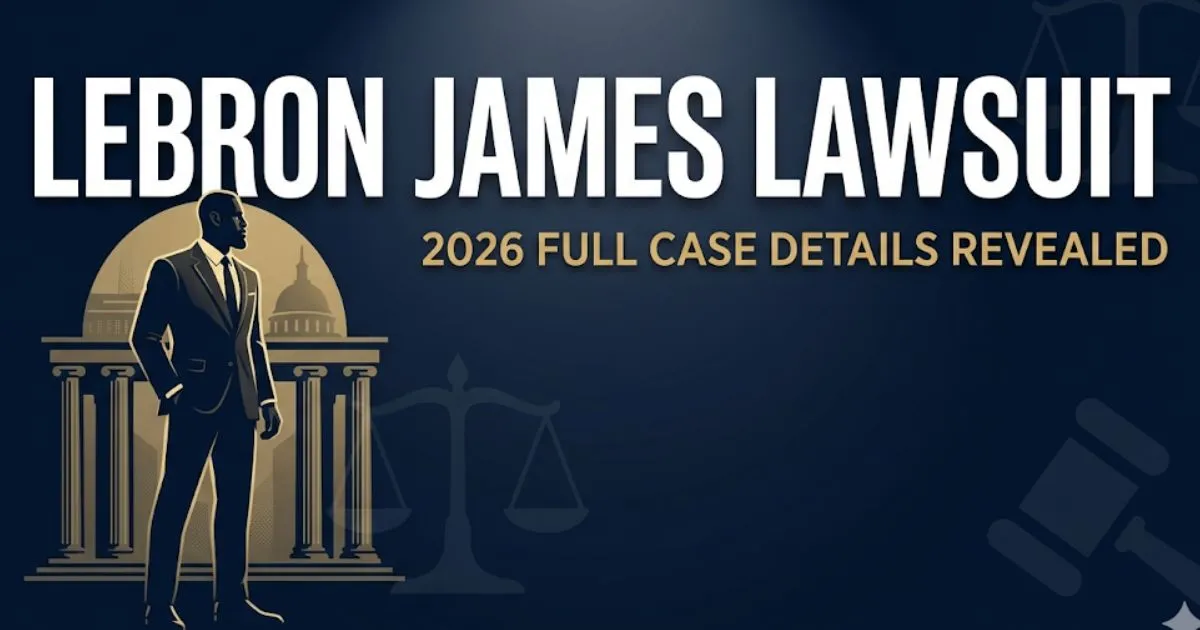 LeBron James lawsuit 2026 full case details revealed with courthouse silhouette and legal scales on navy background