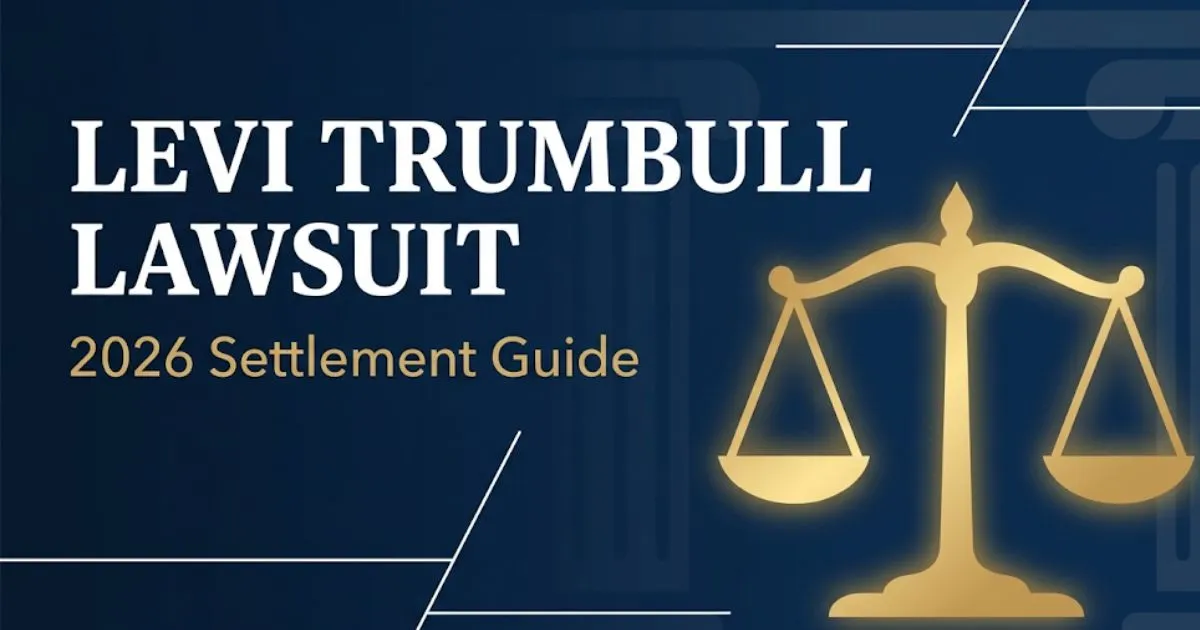 Levi Trumbull lawsuit 2026 settlement guide banner with scales of justice and navy gold design