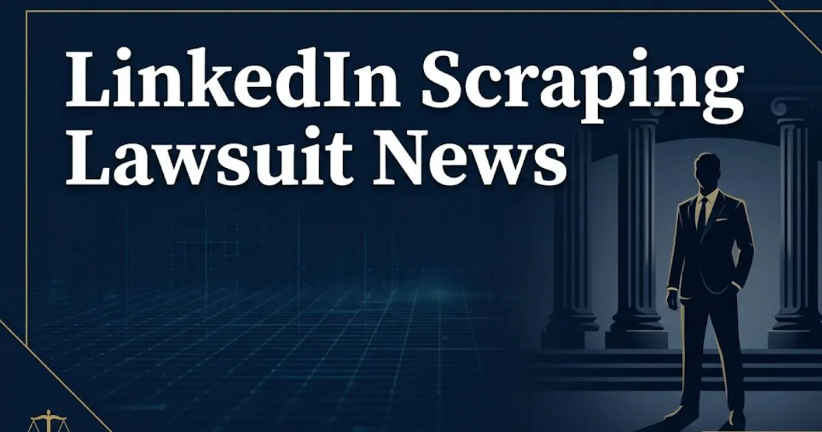 LinkedIn scraping lawsuit news 2026 banner showing legal scales and data network imagery on navy background