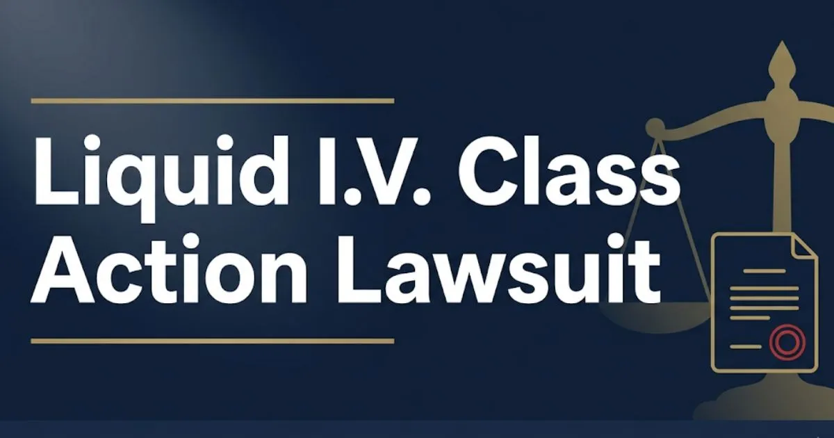 Liquid I.V. Class Action Lawsuit 2026 legal guide banner with scales of justice on navy background