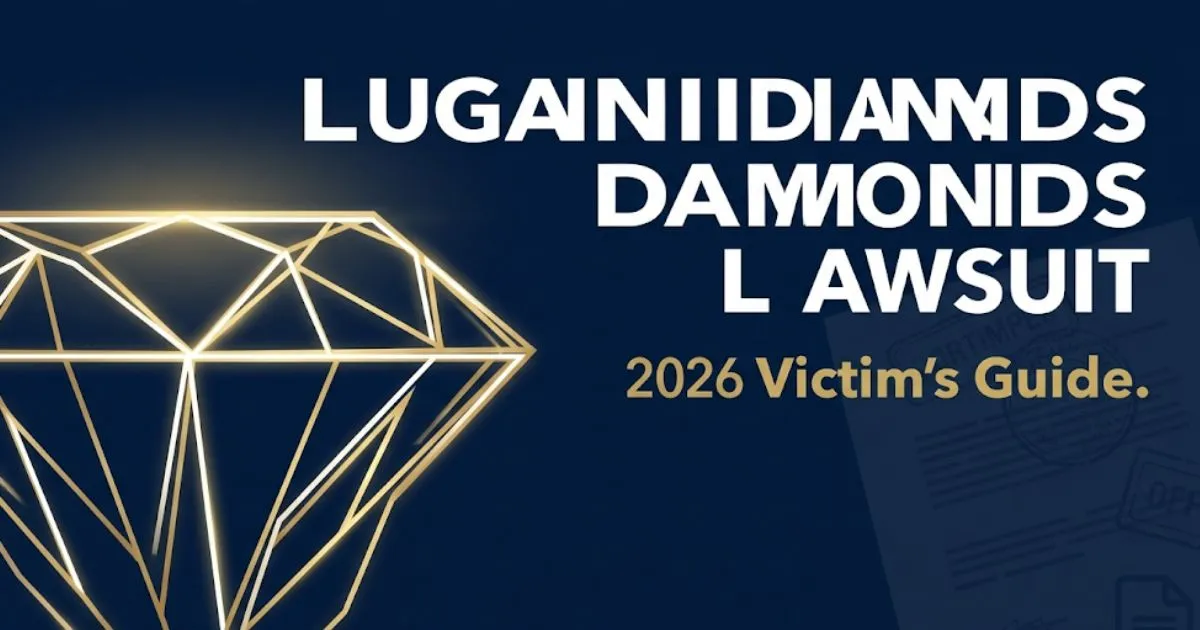 Lugano Diamonds lawsuit 2026 guide banner with diamond silhouette and legal theme on navy background
