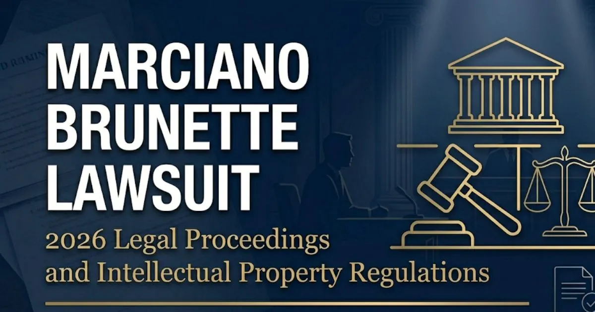 Marciano Brunette lawsuit 2026 case breakdown banner with legal icons and bold headline text on navy background