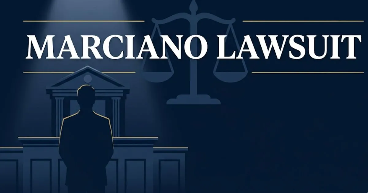 Marciano lawsuit 2026 legal case overview banner with scales of justice icon on navy background
