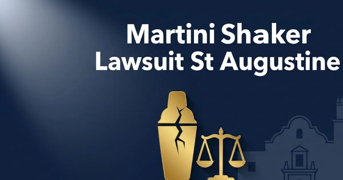 Martini shaker lawsuit St Augustine 2026 legal guide banner with cracked shaker silhouette and courthouse icon