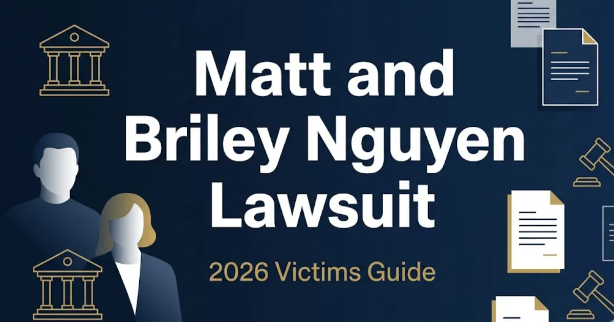 Matt and Briley Nguyen Lawsuit 2026 guide hero banner with legal symbols and bold headline text