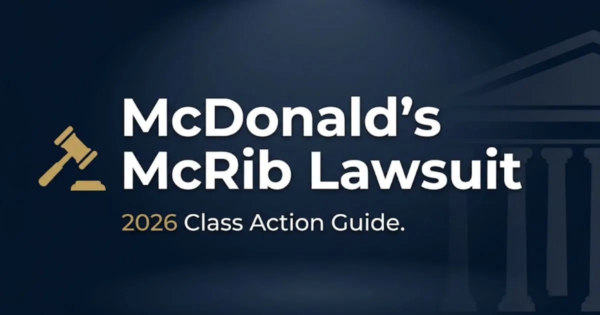 McDonald's McRib Lawsuit 2026 class action guide banner with gavel icon on navy background