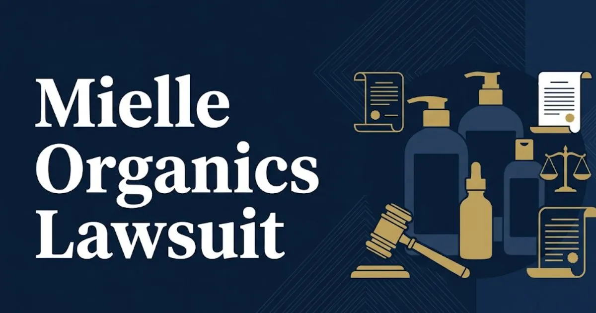 Mielle Organics lawsuit 2026 blog banner with legal symbols and hair care product silhouettes