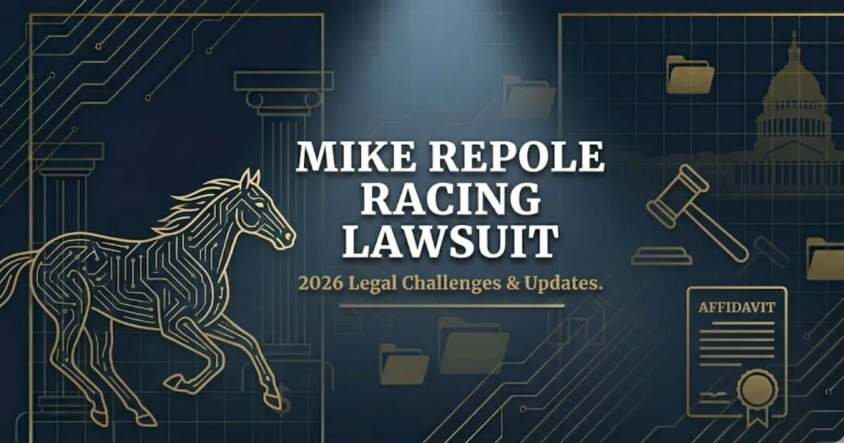 Mike Repole Racing Lawsuit 2026 legal case breakdown banner with thoroughbred horse silhouette and gavel icon