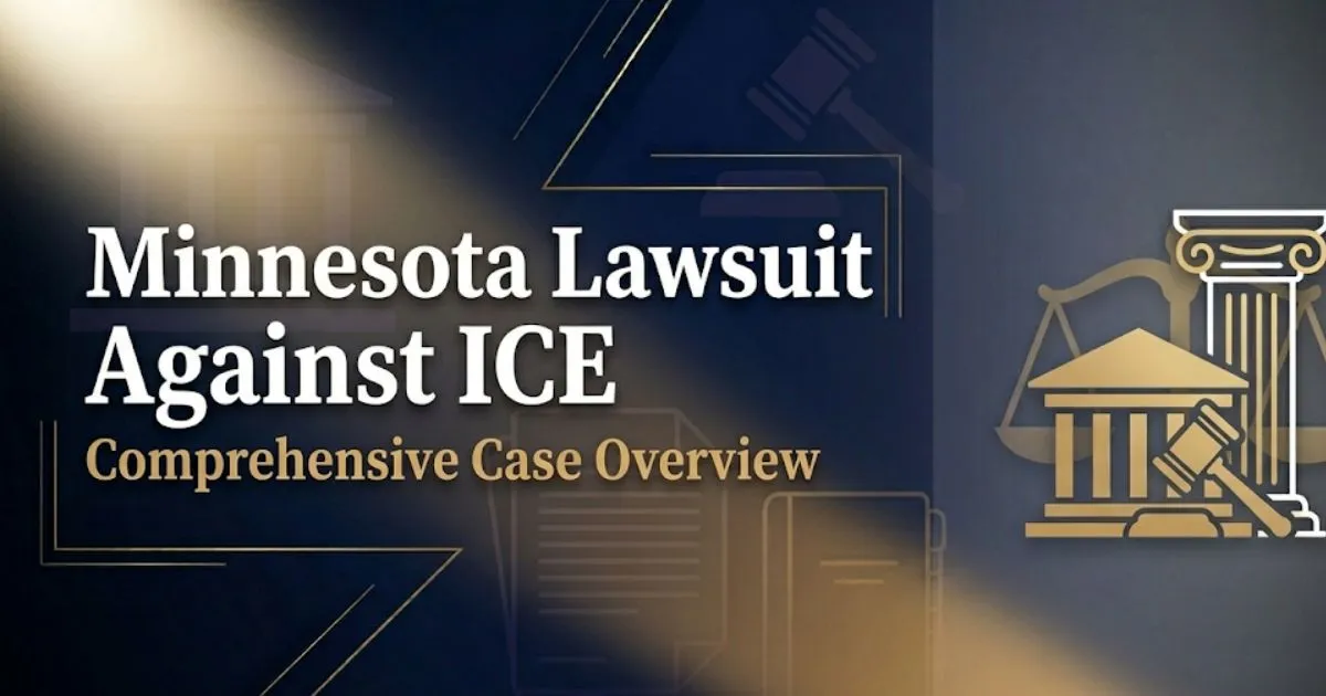 Minnesota lawsuit against ICE 2026 legal case overview banner with courthouse silhouette and scales of justice (1)