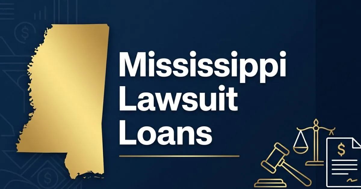 Mississippi lawsuit loans 2026 guide banner with legal symbols and state outline
