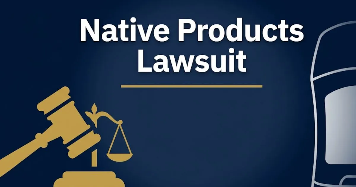 Native Products Lawsuit 2026 legal banner with gavel icon and consumer product illustration on navy background