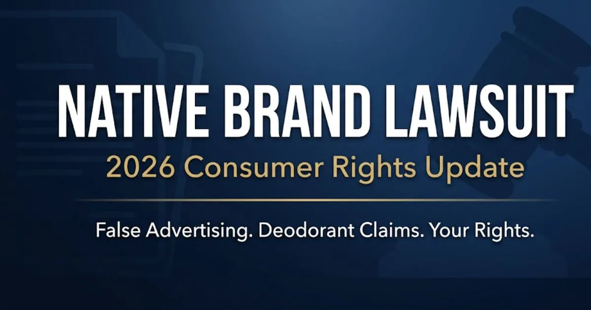 Native brand lawsuit 2026 legal banner showing consumer rights information and class action settlement details