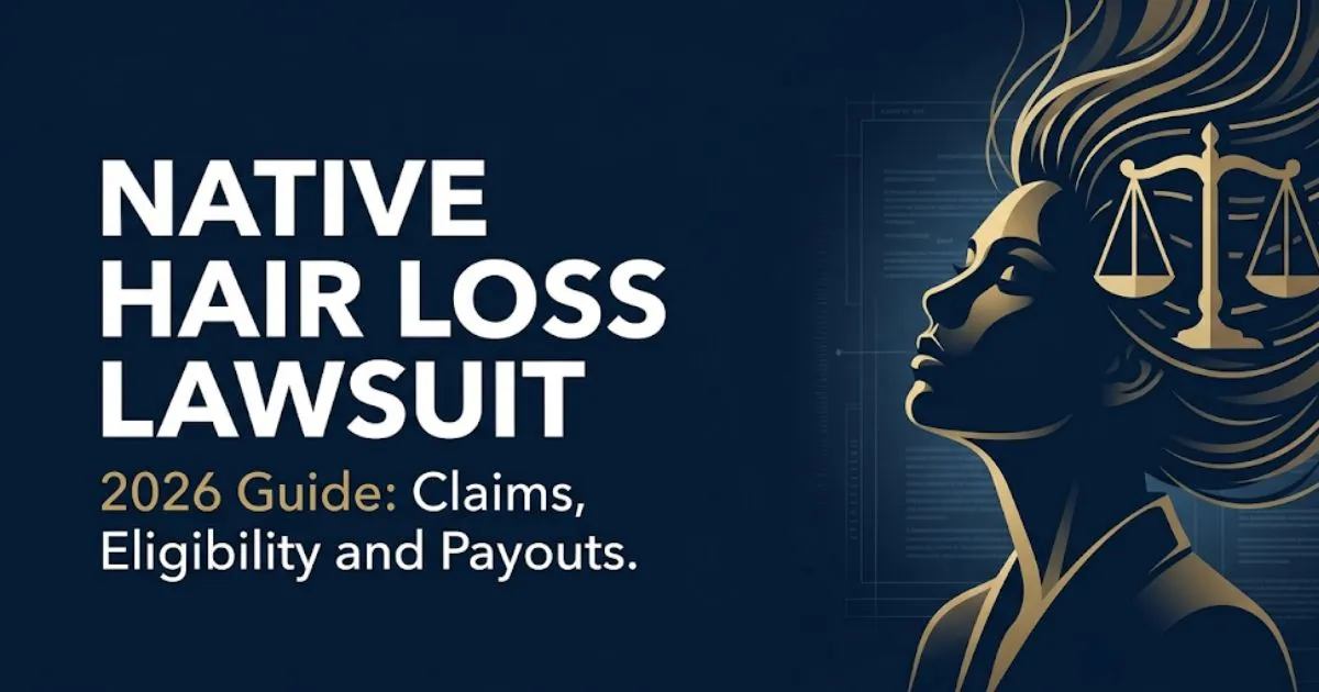 Native hair loss lawsuit 2026 legal guide banner showing eligibility, claims, and payout information for affected consumers.