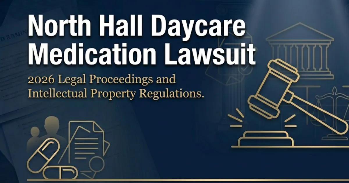 North Hall Daycare Medication Lawsuit 2026 legal guide banner with courthouse silhouette and scales of justice