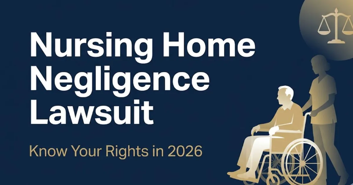 Nursing Home Negligence Lawsuit rights and settlement guide 2026 blog banner with legal icons and bold headline text