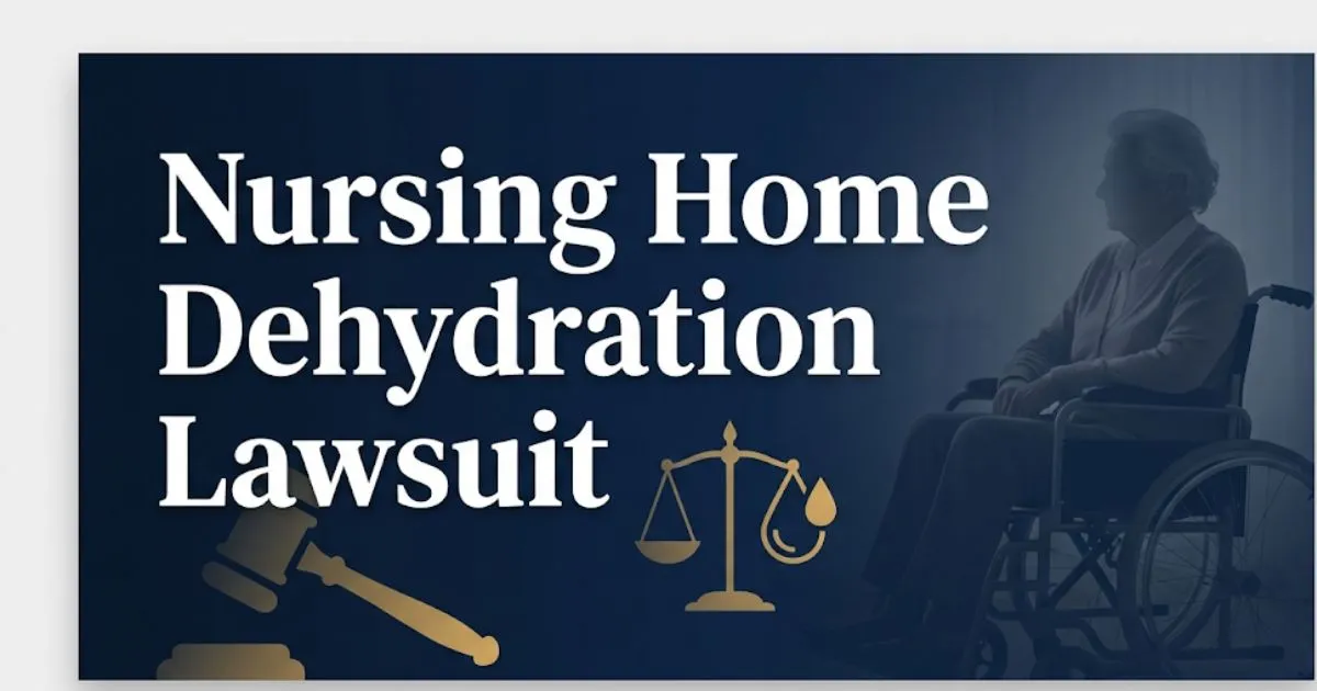 Nursing home dehydration lawsuit 2026 guide with legal scales and gavel imagery