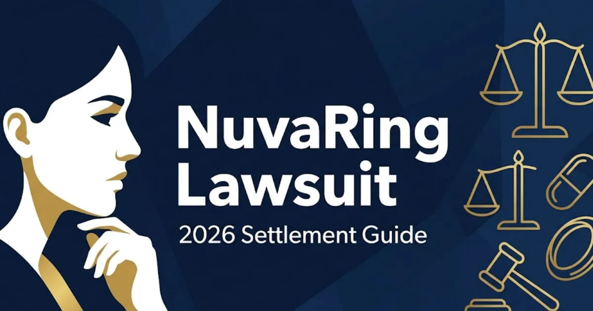 NuvaRing lawsuit 2026 blog banner with legal symbols and settlement guide headline