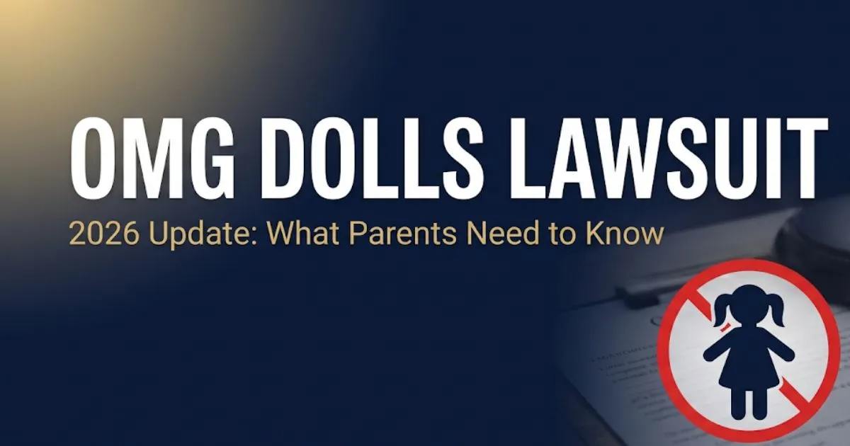 OMG dolls lawsuit 2026 legal banner showing warning icon and bold headline for parent awareness