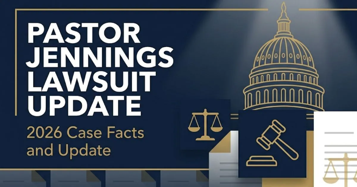 Pastor Jennings lawsuit update 2026 legal case breakdown banner with courthouse silhouette and gavel icon