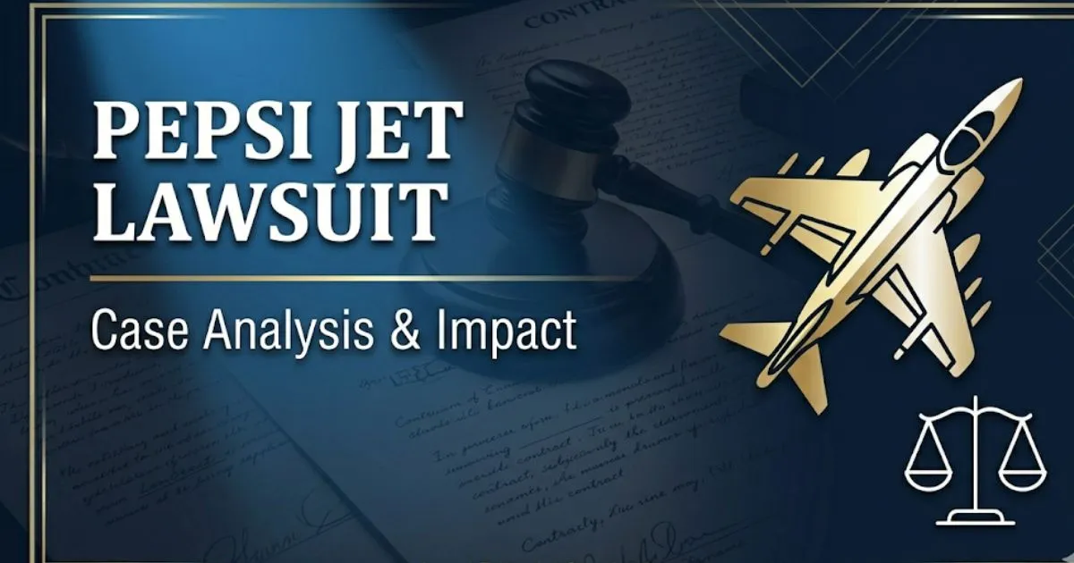 Pepsi jet lawsuit legal case overview banner showing jet silhouette scales of justice and bold headline text