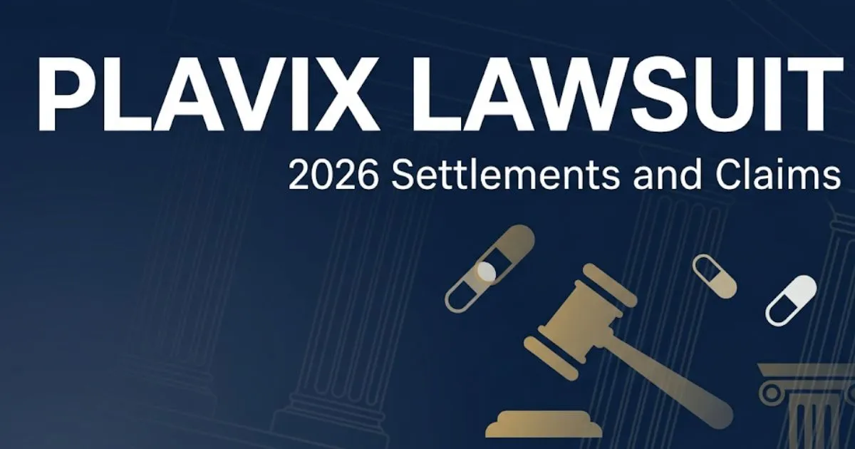 Plavix lawsuit 2026 blog banner with gavel and pill icons on navy background