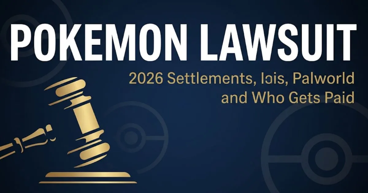 Pokemon lawsuit 2026 legal banner showing settlement information for Pokemon GO and Palworld patent case