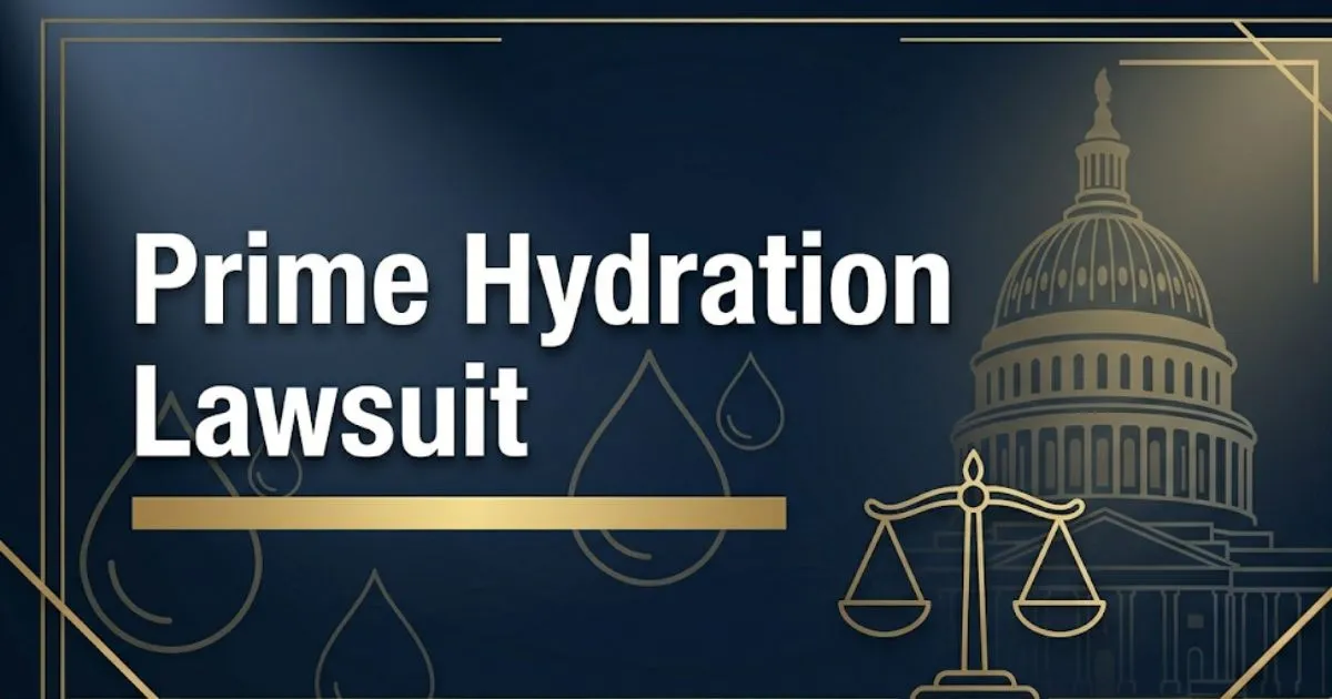 Prime Hydration Lawsuit 2026 editorial banner showing PFAS and lead contamination case details with legal symbols