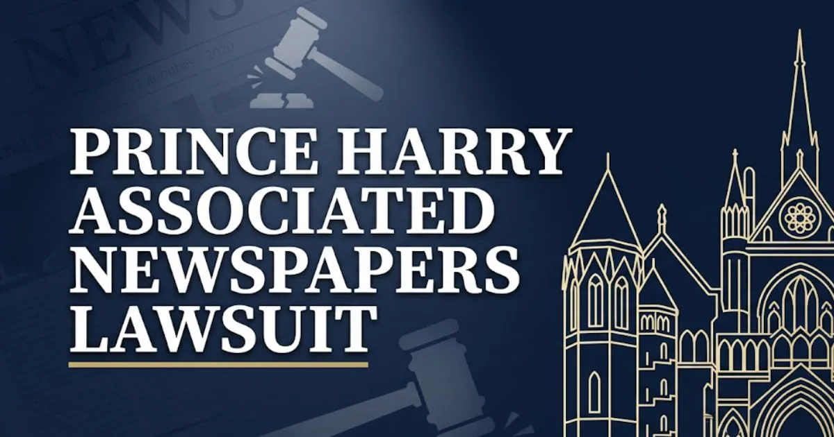 Prince Harry Associated Newspapers lawsuit 2026 legal case overview banner with Royal Courts of Justice silhouette