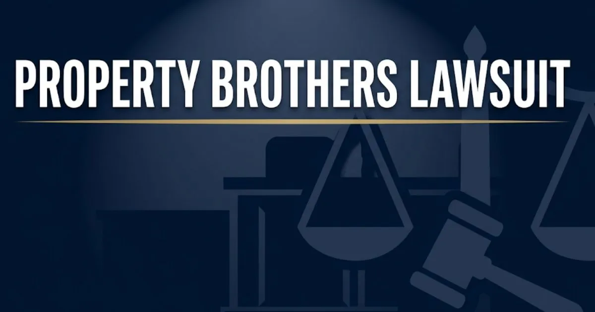 Property Brothers Lawsuit 2026 legal case breakdown banner with courtroom silhouette and scales of justice icons