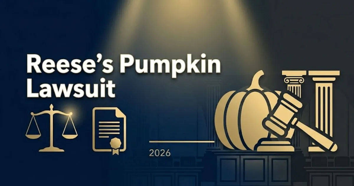 Reese's pumpkin lawsuit 2026 update blog banner with gavel and pumpkin silhouette on navy background