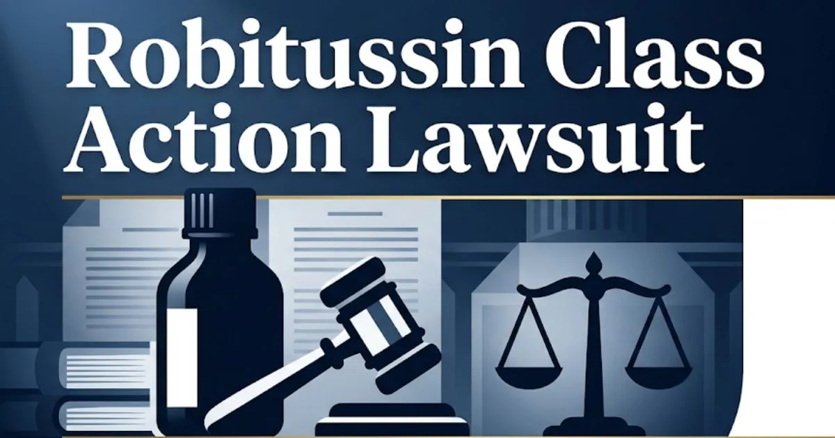 Robitussin class action lawsuit 2026 guide with legal symbols and medicine bottle graphic