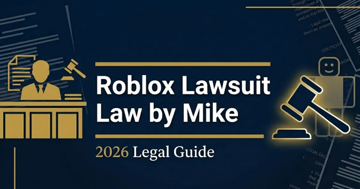 Roblox lawsuit Law by Mike 2026 legal guide banner with gavel silhouette and editorial typography on navy background