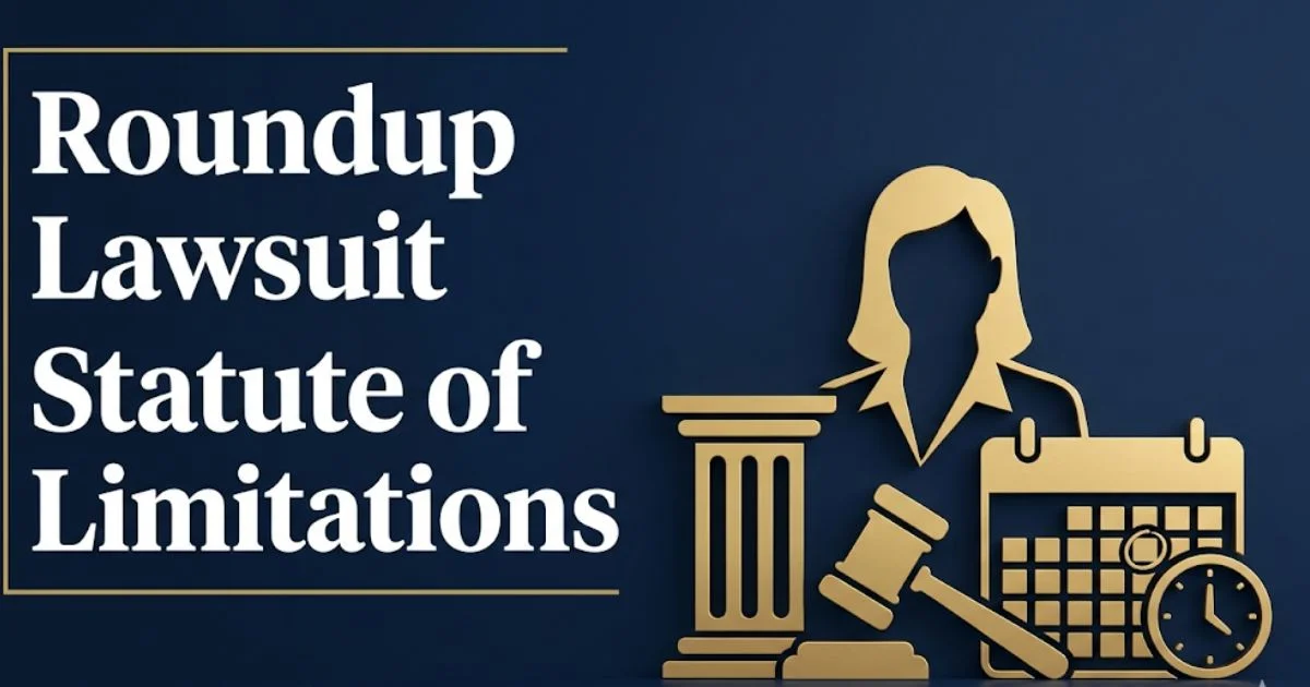 Roundup lawsuit statute of limitations 2026 guide banner with legal symbols and filing deadline calendar on navy background