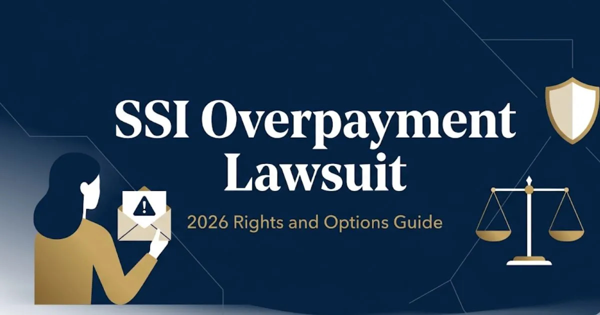 SSI overpayment lawsuit 2026 guide banner with legal scales and notice icons