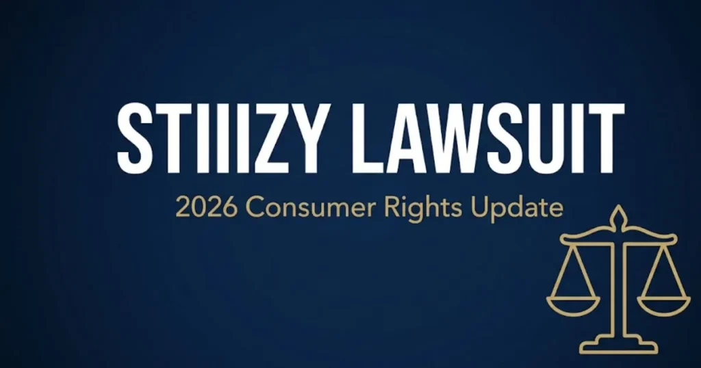 STIIIZY lawsuit 2026 consumer rights legal banner with scales of justice and navy gold design