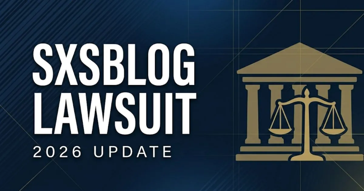 SXSBlog lawsuit 2026 legal case update banner with courthouse silhouette and scales of justice icon