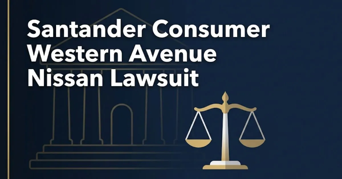 Santander Consumer Western Avenue Nissan Lawsuit 2026 blog banner with courthouse silhouette and scales of justice