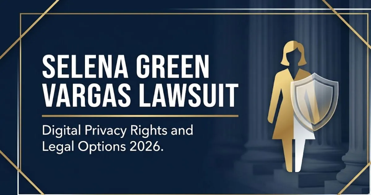 Selena Green Vargas lawsuit legal banner with headline text, courthouse background, and digital privacy rights theme 2026