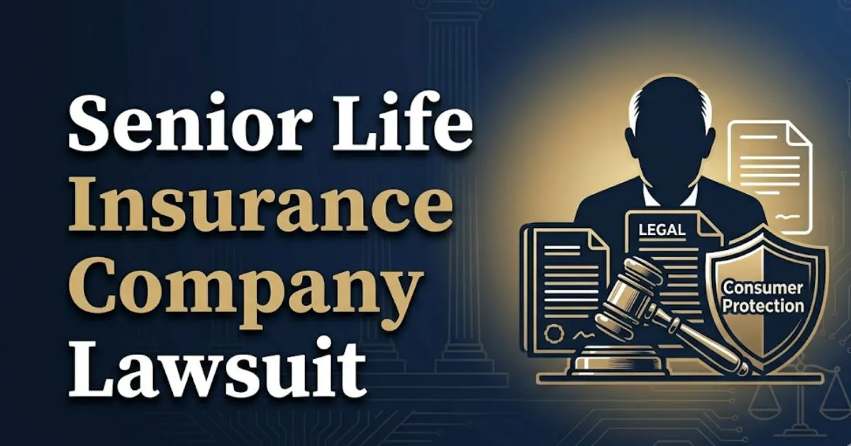 Senior life insurance company lawsuit 2026 guide banner with legal symbols and consumer protection theme